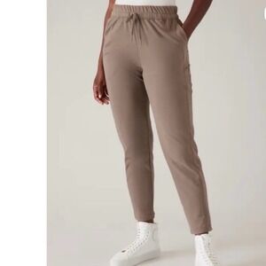 Athleta Womens Medium Retroterry Tapered Pant Mid Rise Brown Clay Pockets